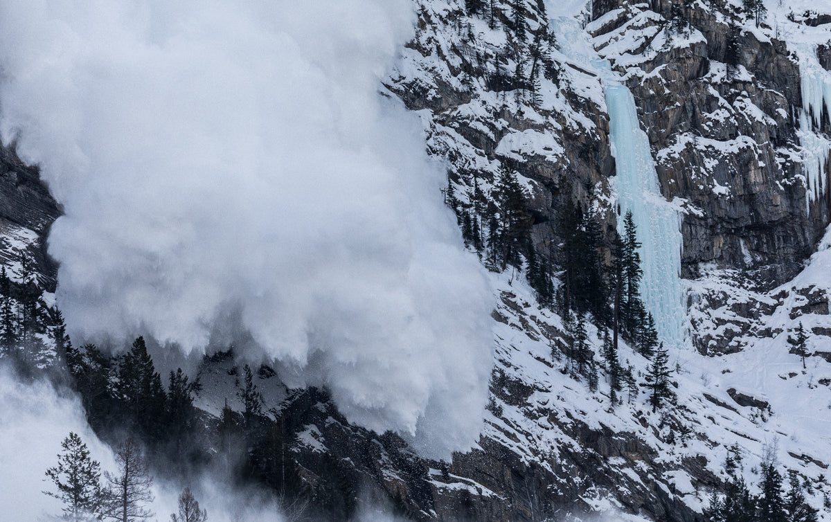 Avalanche beside Pilsner Pillar and Carlsberg ice climbs in the Canadian Rockies